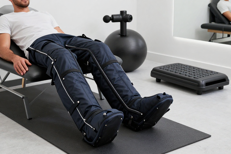 Recovery equipment including compression boots and massage tools